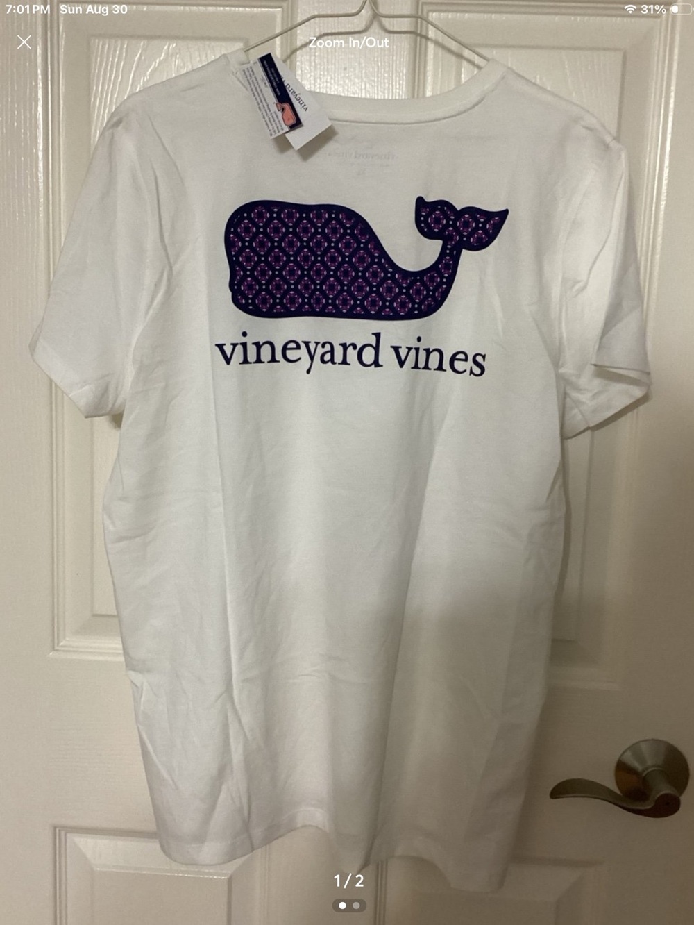 Vineyard Vines Chelsea Geo Whale White Short Sleeve Tee Women’s XL